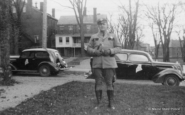 1937 Bangor Trooper Bill Hilchy with Chevy and Ford cruisers