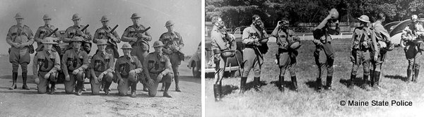 1941 Maine Troopers work with gas masks and tear gas riot control training