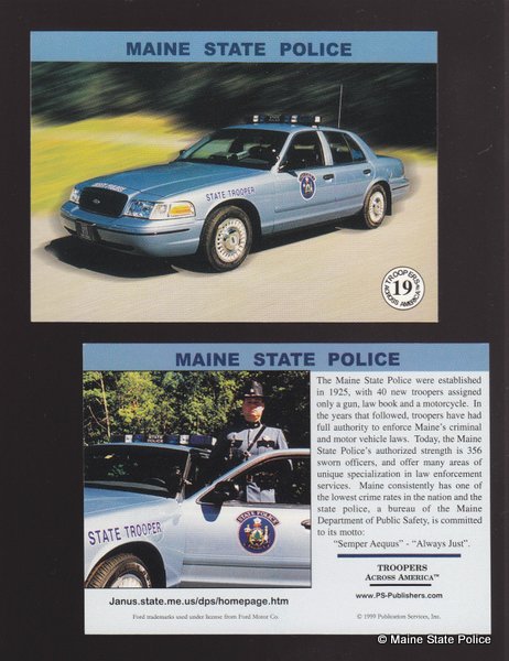 1999 - Maine State Police-Trading Card-Troopers Across America series