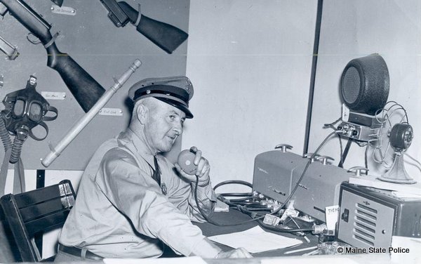 Early 1940s-Trooper Harold Carson shows "state of the art radios" at Skowhegan Fair