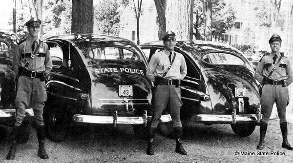 May 1946- Maine Troopers Milligam, Boudreau and Mansell at Showhegan Co. Courtyard Troop C