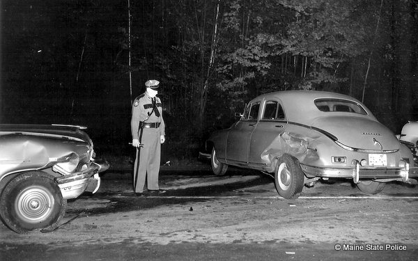 Trooper Millard Nickerson investigates crash on Route 201 in Vassalboro, ME.